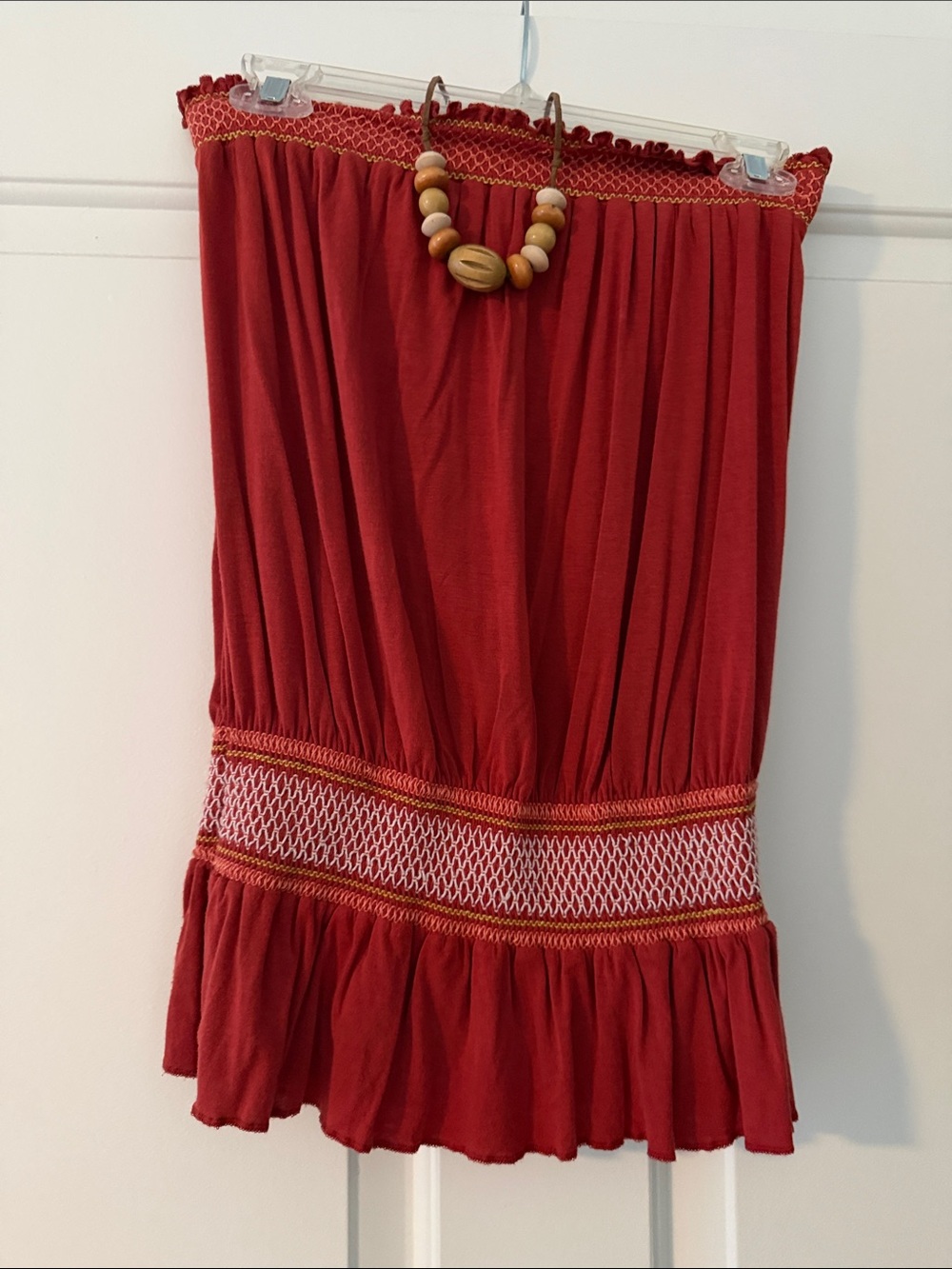 American Rag Red Smocked Mini Skirt with Ruffle Hem